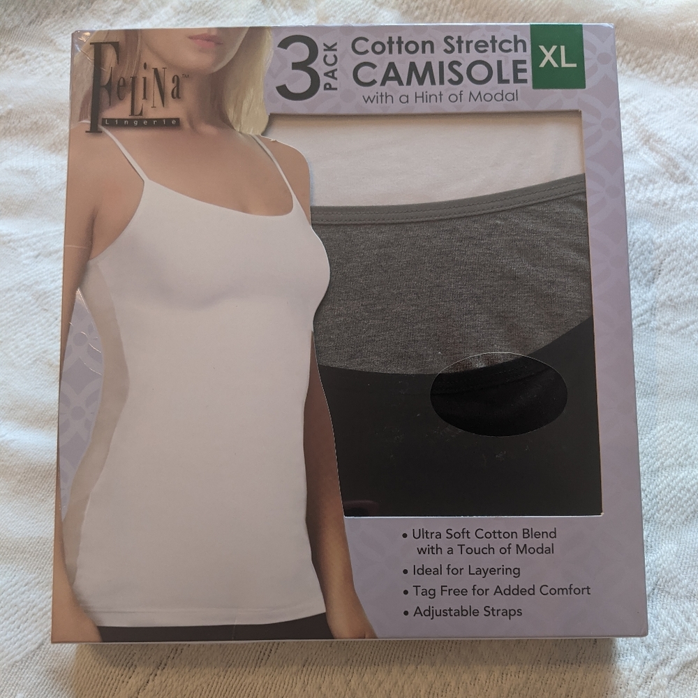 NWT 3-pack Felina Camisole Black White and Grey XL